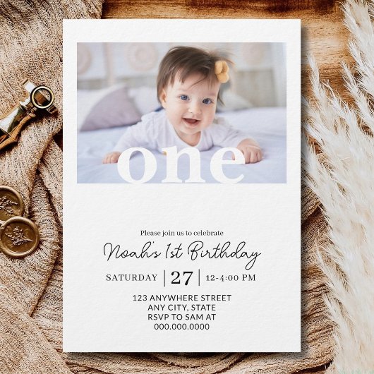 Editable 1st Birthday Photo Girl First Birthday Kaart