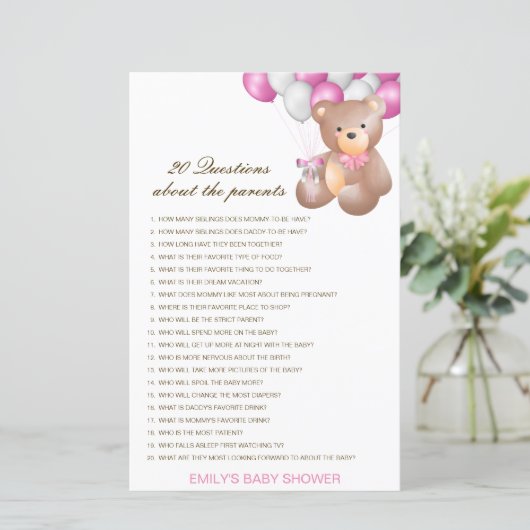 Editable 20 Vragen over het Baby shower van Ouders (Staand voorkant)