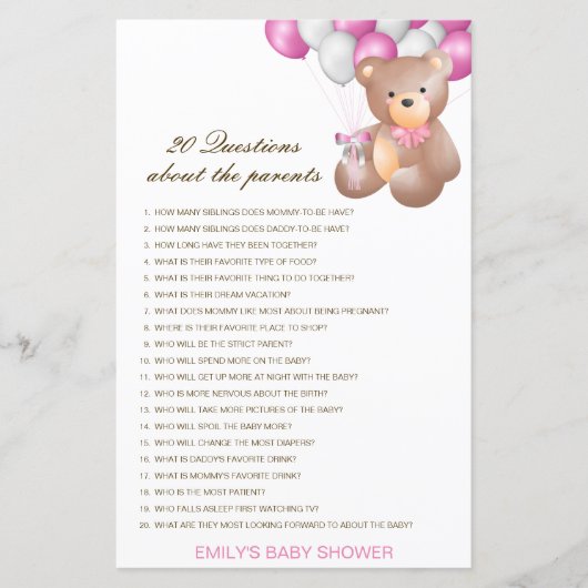Editable 20 Vragen over het Baby shower van Ouders (Voorkant)