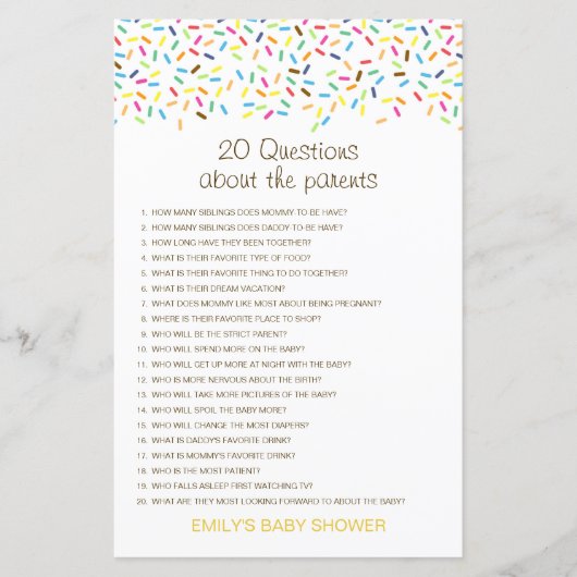 Editable 20 Vragen over het Baby shower van Ouders (Voorkant)