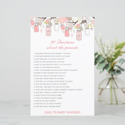 Editable 20 Vragen over het Baby shower van Ouders (Staand voorkant)