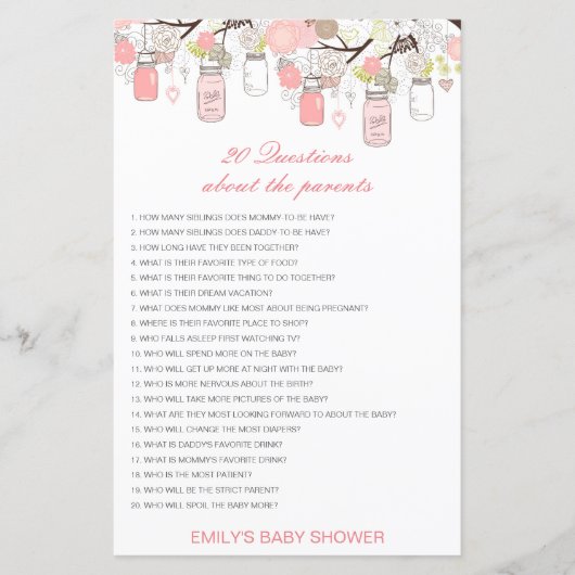 Editable 20 Vragen over het Baby shower van Ouders (Voorkant)