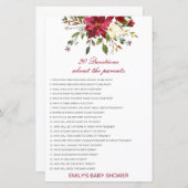 Editable 20 Vragen over het Baby shower van Ouders (Voorkant / Achterkant)