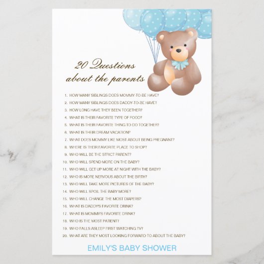Editable 20 Vragen over het Baby shower van Ouders (Voorkant)