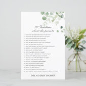Editable 20 Vragen over het Baby shower van Ouders (Staand voorkant)