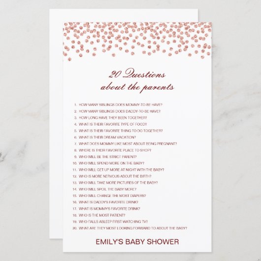 Editable 20 Vragen over het Baby shower van Ouders (Voorkant / Achterkant)