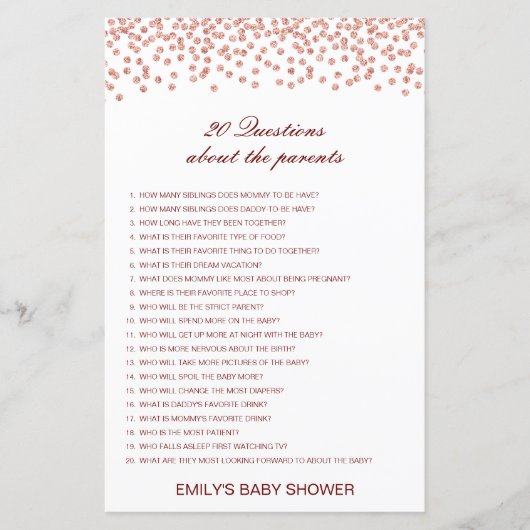 Editable 20 Vragen over het Baby shower van Ouders (Voorkant)