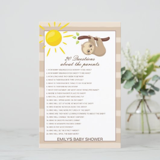 Editable 20 Vragen over het Baby shower van Ouders (Staand voorkant)