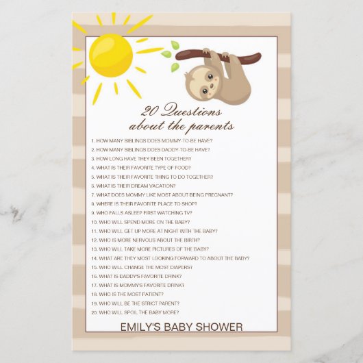 Editable 20 Vragen over het Baby shower van Ouders (Voorkant)