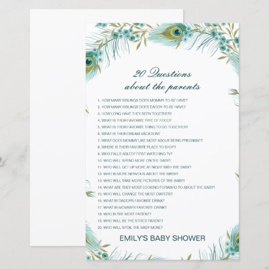 Editable 20 Vragen over het Baby shower van Ouders (Voorkant / Achterkant)