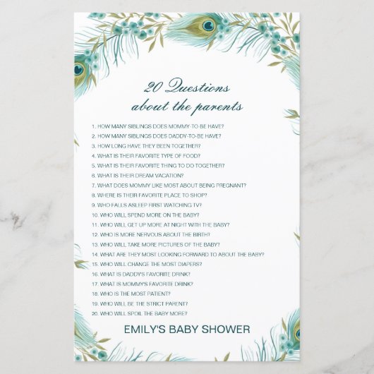 Editable 20 Vragen over het Baby shower van Ouders (Voorkant)