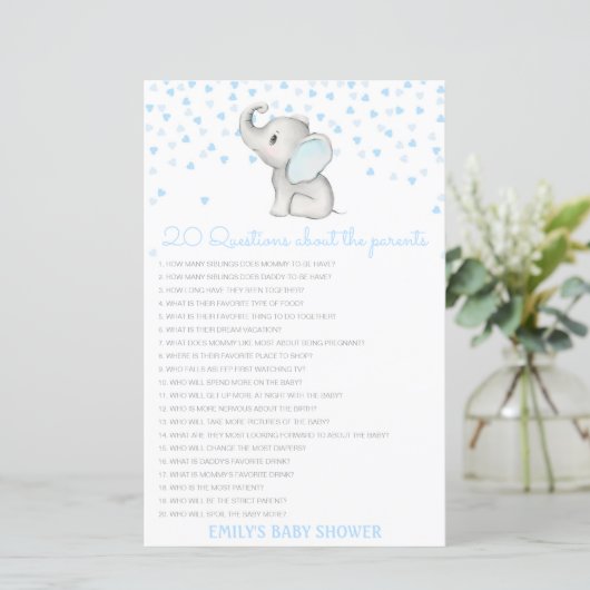 Editable 20 Vragen over het Baby shower van Ouders (Staand voorkant)