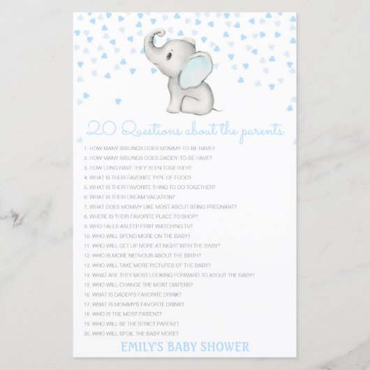 Editable 20 Vragen over het Baby shower van Ouders (Voorkant)