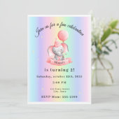 Editable 2nd Birthday Invitation Cute Elephant Kaart (Staand voorkant)