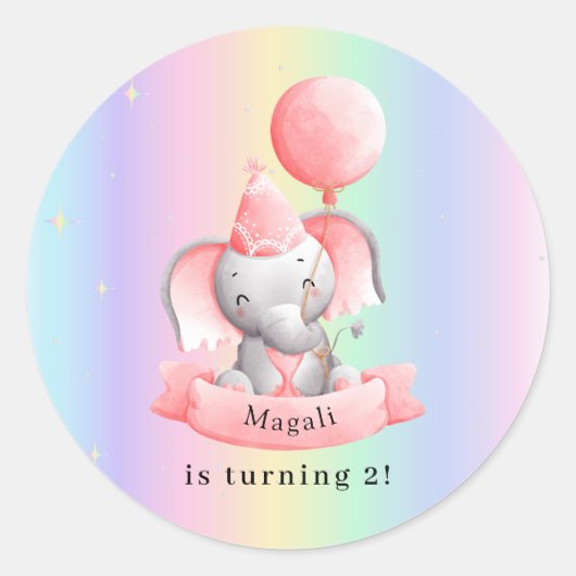 Editable 2nd Birthday Sticker Cute Elephant (Voorkant)