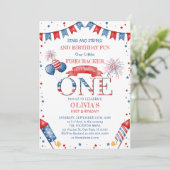 EDITABLE 4 juli Eerste Verjaardag Uitnodiging (Staand voorkant)