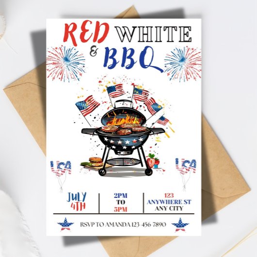 EDITABLE 4 juli Uitnodiging van het Feest, Rood Wi