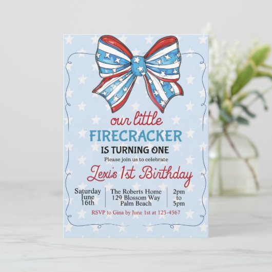 EDITABLE 4th of July 1st Birthday Invitation Patri Kaart (Staand voorkant)