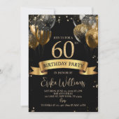 Editable 60th Birthday Invitation: Black & Gold Ba Kaart (Voorkant)