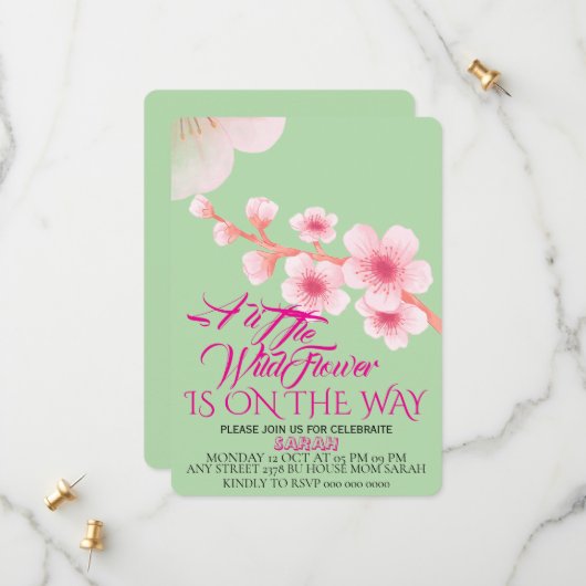 Editable A Little Wildflower Baby Shower Invitatio Save The Date (Voorkant / Achterkant in situ)