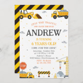 Editable A Modern Construction Birthday Party Kaart (Voorkant / Achterkant)