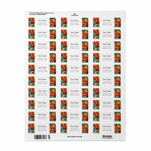 Editable Address Elegant Poppy Cornflower Labels (Full Sheet)