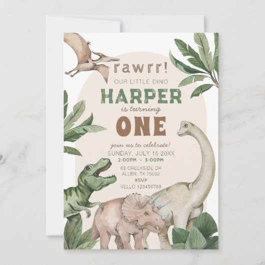 Editable "AGE" Dinosaurs Trex Wild Birthday Kaart (Voorkant)