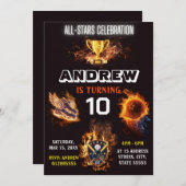 Editable All Star Sports Birthday Invitation Kaart (Voorkant / Achterkant)