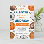 Editable All Star Sports Birthday Invitation Kaart (Staand voorkant)