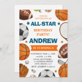 Editable All Star Sports Birthday Invitation Kaart (Voorkant / Achterkant)