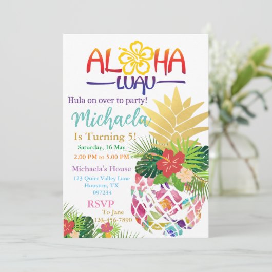 Editable Aloha Kinderen Birthday Kaart (Staand voorkant)
