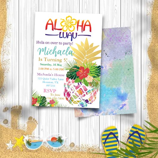 Editable Aloha Kinderen Birthday Kaart