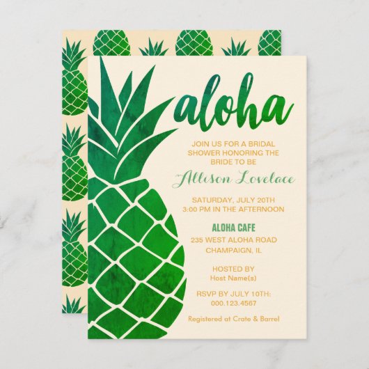 Editable Aloha Tropical Vrijgezellenfeest Kaart (Voorkant / Achterkant)