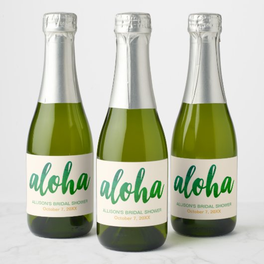 Editable Aloha Tropical Vrijgezellenfeest Mini Sparkling Wijnetiket (Flessen)