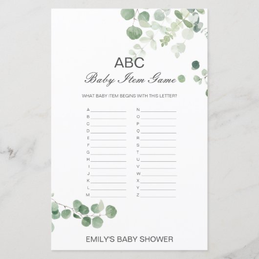 Editable Alphabet Baby Item Baby shower Game (Voorkant)