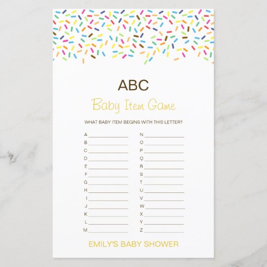 Editable Alphabet Baby Item Baby shower Game (Voorkant)