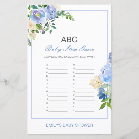 Editable Alphabet Baby Item Baby shower Game (Voorkant)