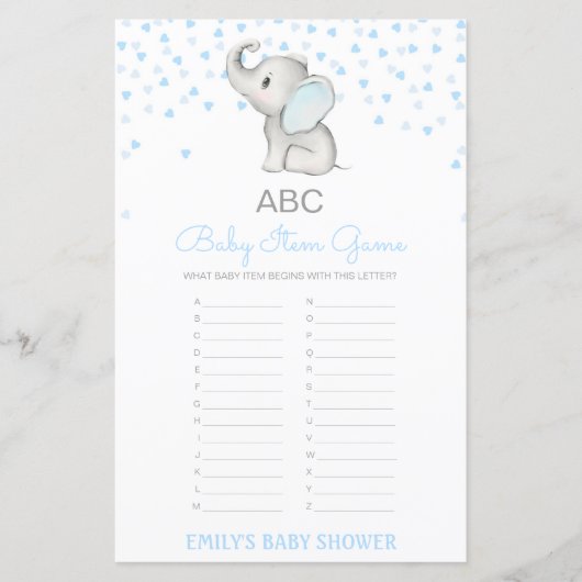 Editable Alphabet Baby Item Baby shower Game (Voorkant)
