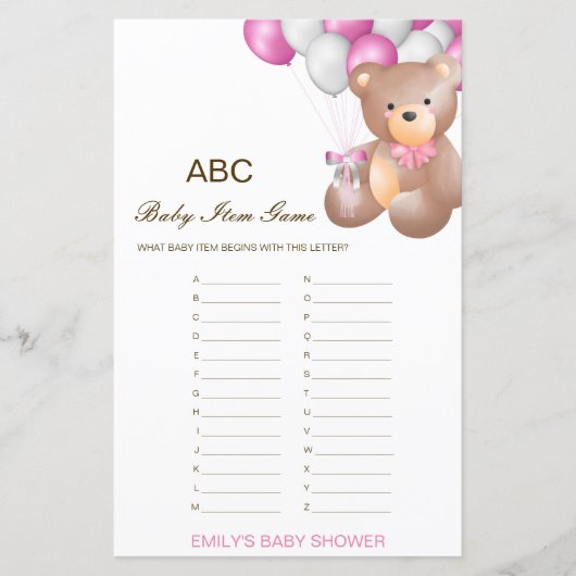 Editable Alphabet Baby Item Baby shower Game (Voorkant)