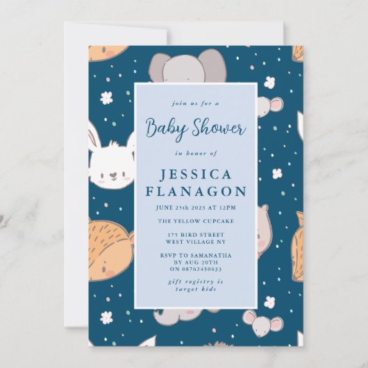 Editable Animal Safari Oerwoud Blue Baby shower Kaart (Voorkant)