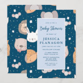 Editable Animal Safari Oerwoud Blue Baby shower Kaart (Voorkant / Achterkant)