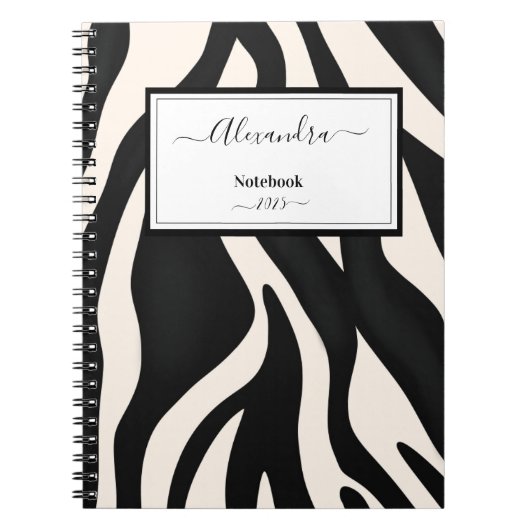 Editable Animal Zebra Black White Notitieboek (Voorkant)