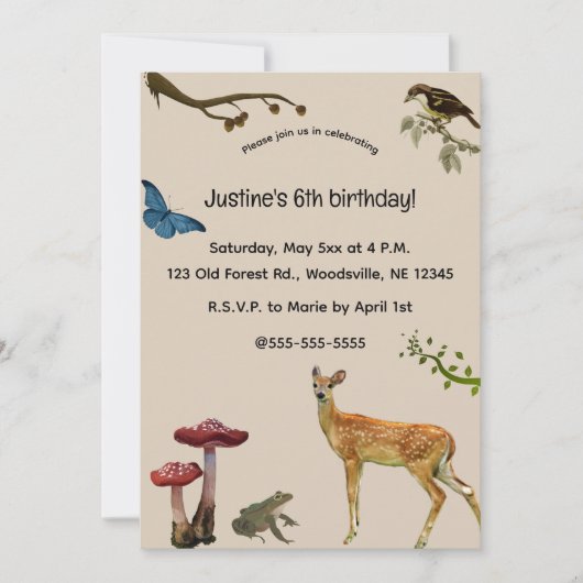 Editable Animals in de Uitnodiging van het Bos (Voorkant)