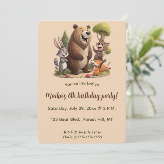 Editable Animals of the Forest Birthday Kaart (Staand voorkant)