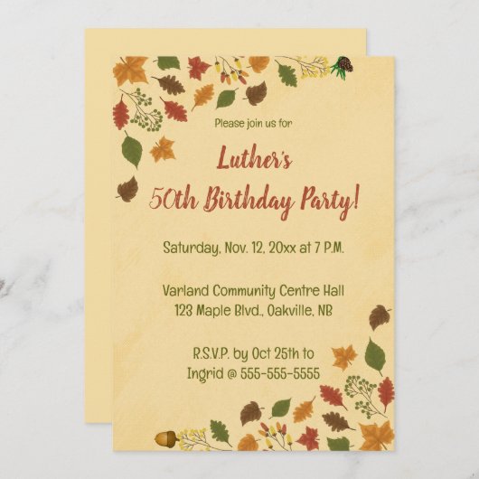 Editable Autumn Fall Birthday Kaart (Voorkant / Achterkant)