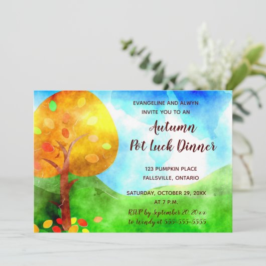 Editable Autumn Leaves Invitation Kaarten (Staand voorkant)