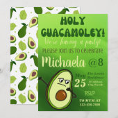Editable Avocado Birthday Uitnodiging (Voorkant / Achterkant)