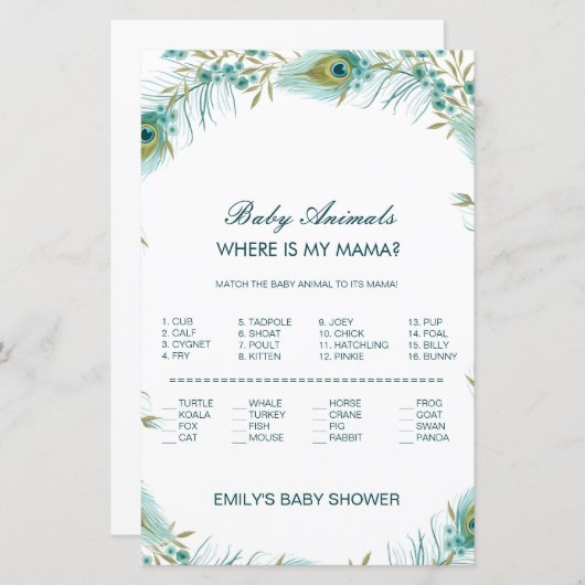 Editable Baby Animal Match, Where is Mama w Answer (Voorkant / Achterkant)