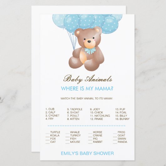 Editable Baby Animal Match, Where is Mama w Answer (Voorkant / Achterkant)