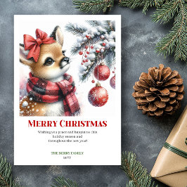 Editable Baby Deer Snowy Forest Watercolor Xmas Feestdagenkaart